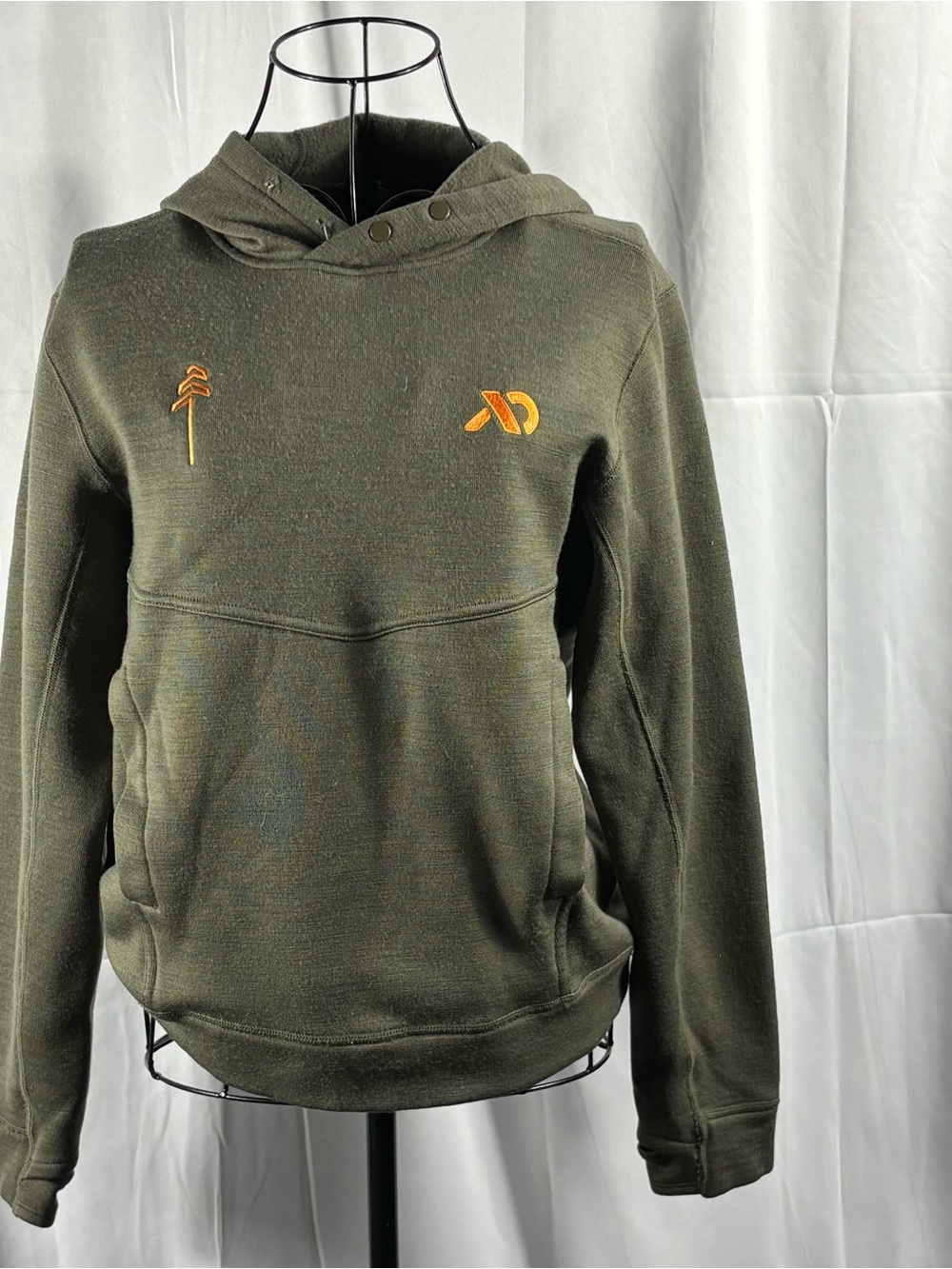 First Lite Olive Green Hoodie with Orange Accents